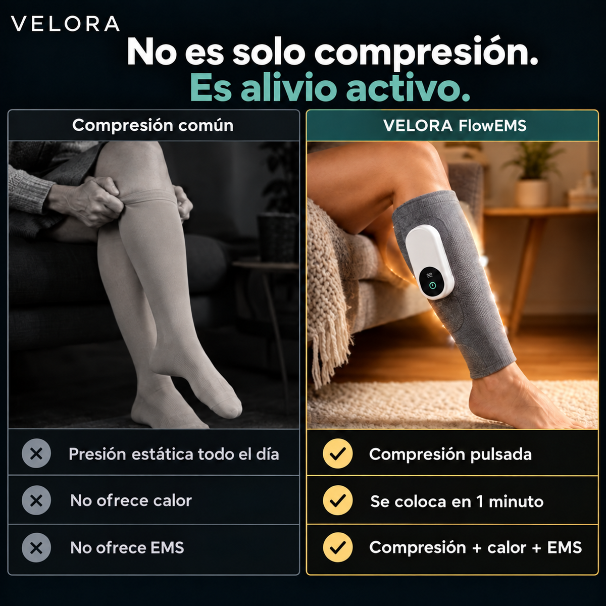 VELORA FlowEMS frente a compresión común
