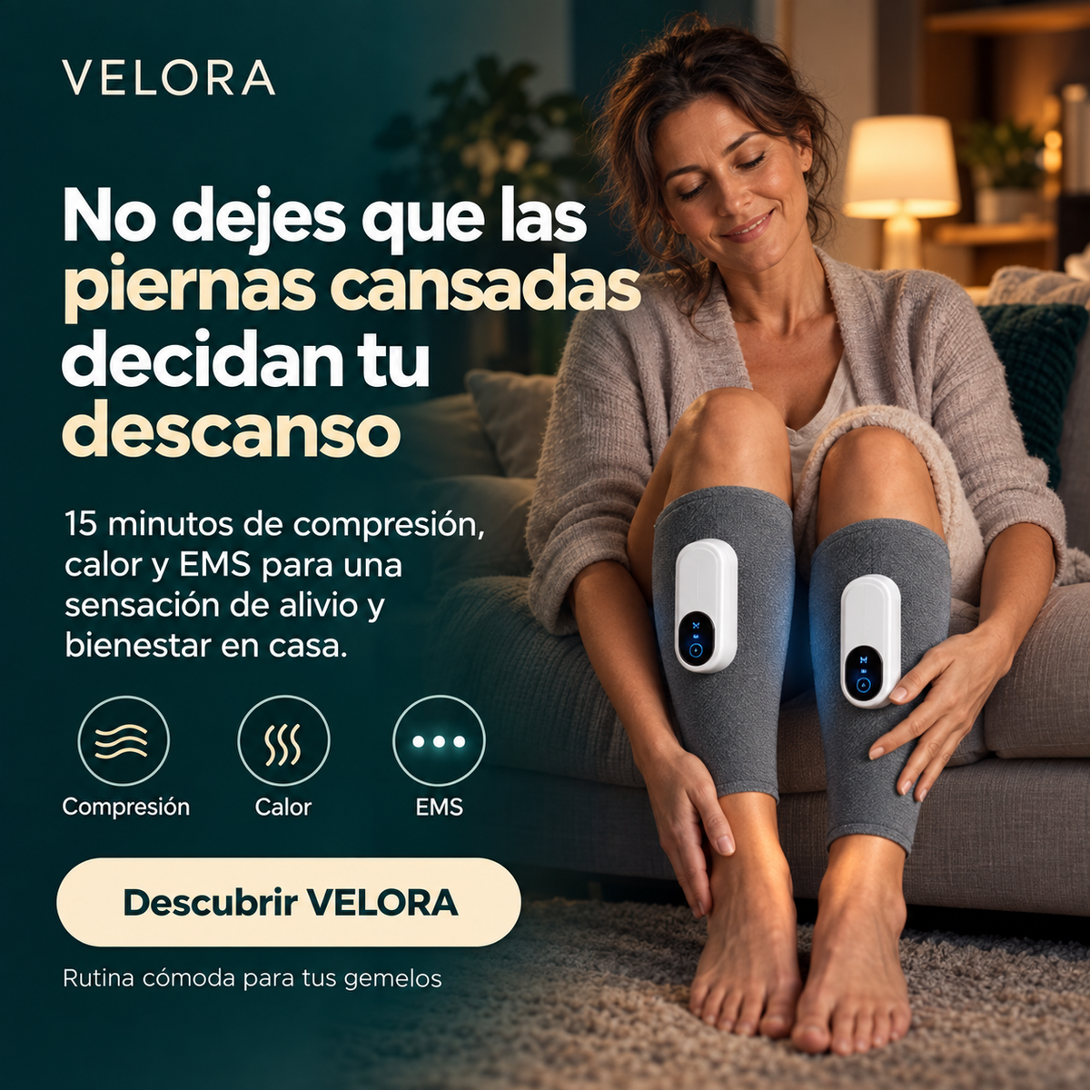 VELORA FlowEMS descanso para piernas cansadas